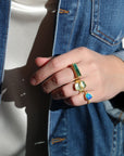22 & 18K Bezel - Set Double Asymmetrical Aquamarine Ring - Peridot Fine Jewelry - Petra Class
