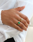 22 & 18K Bezel - Set Oval Zambian Emerald Ring - Peridot Fine Jewelry - Petra Class