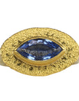 22 & 18K Gold Bezel-Set East-West Marquise Blue Sapphire Ring - Peridot Fine Jewelry - Petra Class