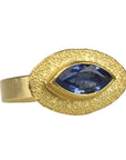 22 & 18K Gold Bezel-Set East-West Marquise Blue Sapphire Ring - Peridot Fine Jewelry - Petra Class