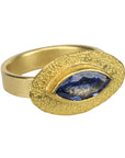22 & 18K Gold Bezel-Set East-West Marquise Blue Sapphire Ring - Peridot Fine Jewelry - Petra Class