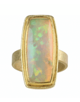 22 & 18K Rectangular Cabochon Ethiopian Opal Ring Set in Frame Bezel - Peridot Fine Jewelry - Petra Class