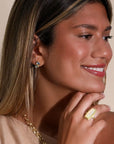 22 & 18K Rectangular Cabochon Ethiopian Opal Ring Set in Frame Bezel - Peridot Fine Jewelry - Petra Class