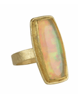 22 & 18K Rectangular Cabochon Ethiopian Opal Ring Set in Frame Bezel - Peridot Fine Jewelry - Petra Class