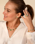 22K & 18K Bar Chain Necklace with Five Mixed Cut Zambian Emeralds - Peridot Fine Jewelry - Petra Class