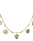22K & 18K Bar Chain Necklace with Five Mixed Shape Faceted Aquamarines - Peridot Fine Jewelry - Petra Class