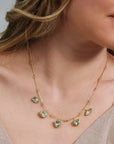 22K & 18K Bar Chain Necklace with Five Mixed Shape Faceted Aquamarines - Peridot Fine Jewelry - Petra Class