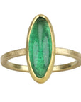 22K & 18K Bezel - Set Elongated Cabochon Emerald Ring - Peridot Fine Jewelry - Petra Class