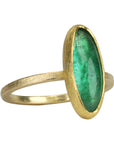 22K & 18K Bezel - Set Elongated Cabochon Emerald Ring - Peridot Fine Jewelry - Petra Class