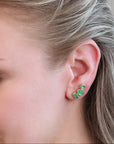 22K & 18K Bezel - Set Mixed Emerald Climber Stud Earrings - Peridot Fine Jewelry - Petra Class