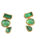 22K & 18K Bezel - Set Mixed Emerald Climber Stud Earrings - Peridot Fine Jewelry - Petra Class