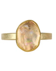 22K & 18K Bezel-Set Natural Organic Rough Morganite Ring - Peridot Fine Jewelry - Petra Class