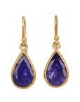 22K & 18K Bezel - Set Teardrop Faceted Tanzanite Drop Earrings - Peridot Fine Jewelry - Petra Class