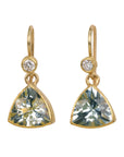 22K & 18K Bezel - Set Teardrop Trillion Aquamarine Drop Earrings with Diamond Details - Peridot Fine Jewelry - Petra Class