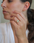 22K & 18K Gold Bezel - Set Faceted Horizontal Rectangular Aquamarine Ring - Peridot Fine Jewelry - Petra Class