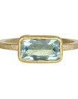 22K & 18K Gold Bezel - Set Faceted Horizontal Rectangular Aquamarine Ring - Peridot Fine Jewelry - Petra Class