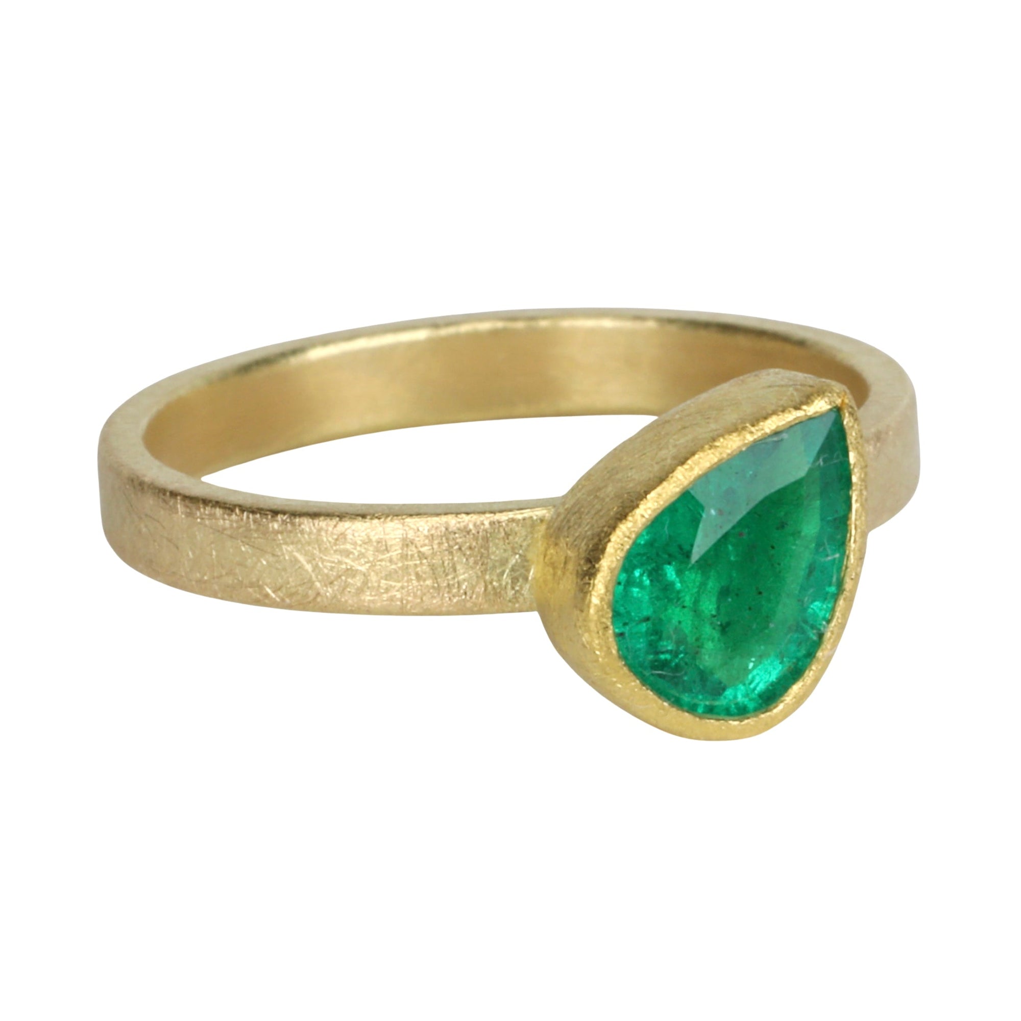 22K & 18K Gold Bezel - Set Faceted Teardrop Zambian Emerald Ring - Peridot Fine Jewelry - Petra Class