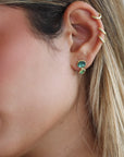 22K & 18K Gold Bezel - Set Marquise and Polygon Shaped Faceted Green Tourmaline Double Drop Stud Earrings - Peridot Fine Jewelry - Petra Class