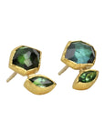 22K & 18K Gold Bezel - Set Marquise and Polygon Shaped Faceted Green Tourmaline Double Drop Stud Earrings - Peridot Fine Jewelry - Petra Class