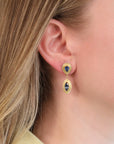22K & 18K Gold Bezel - Set Sri Lankan Blue Sapphire Double Drop Earrings - Peridot Fine Jewelry - Petra Class