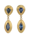 22K & 18K Gold Bezel - Set Sri Lankan Blue Sapphire Double Drop Earrings - Peridot Fine Jewelry - Petra Class