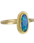 22K & 18K Gold "Frame" Bezel - Set Narrow Australian Opal Ring - Peridot Fine Jewelry - Petra Class