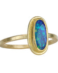 22K & 18K Gold "Frame" Bezel - Set Narrow Australian Opal Ring - Peridot Fine Jewelry - Petra Class