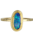 22K & 18K Gold "Frame" Bezel - Set Narrow Australian Opal Ring - Peridot Fine Jewelry - Petra Class