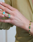 22K & 18K Gold "Frame" Bezel - Set Narrow Australian Opal Ring - Peridot Fine Jewelry - Petra Class