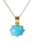 22K & 18K Multi Prong - Set East - West Cabochon Turquoise Pendant - Peridot Fine Jewelry - Rosanne Pugliese