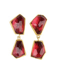 22K & 18K Polygonal Rosecut Red Tourmaline Double Drop Earrings - Peridot Fine Jewelry - Petra Class