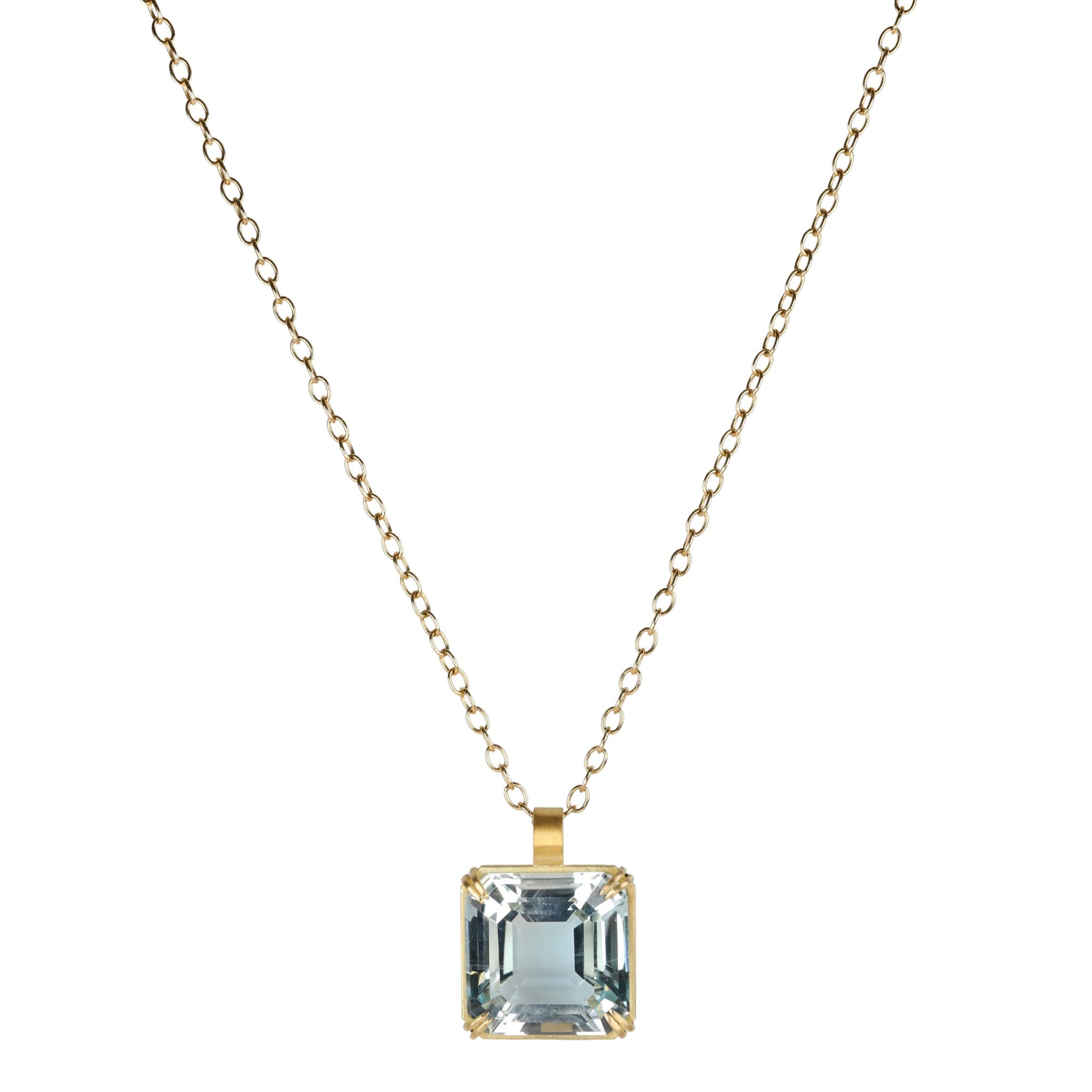 22K & 18K Prong - Set Assher Cut Pale Blue Topaz Pendant - Peridot Fine Jewelry - Rosanne Pugliese