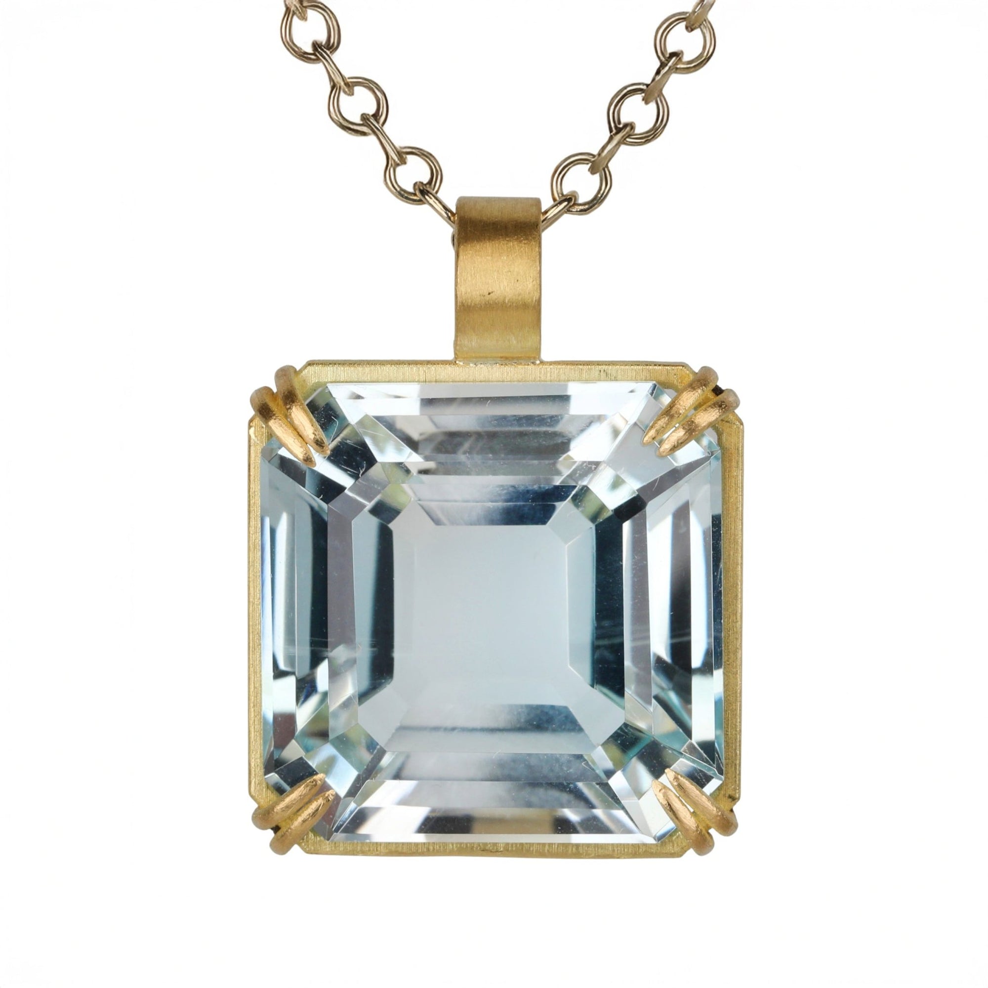 22K & 18K Prong - Set Assher Cut Pale Blue Topaz Pendant - Peridot Fine Jewelry - Rosanne Pugliese