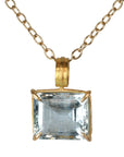 22K & 18K Prong - Set Emerald Cut Blue Moss Aquamarine Pendant - Peridot Fine Jewelry - Rosanne Pugliese