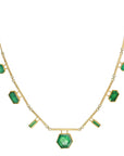 22K & 18K Segmented Double Bar Necklace with Seven Irregular Emeralds - Peridot Fine Jewelry - Petra Class