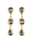 22k & 18k Triple Drop Mixed - Shape Sri Lankan Blue Sapphire Drop Earrings - Peridot Fine Jewelry - Petra Class