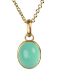 22K & 20K Bezel - Set Cabochon Oval Blue - Green Chrysoprase Pendant - Peridot Fine Jewelry - Caroline Ellen