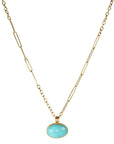 22K Bezel-Set East-West Oval Arizona Turquoise Pendant - Peridot Fine Jewelry - Rosanne Pugliese