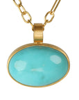 22K Bezel-Set East-West Oval Arizona Turquoise Pendant - Peridot Fine Jewelry - Rosanne Pugliese