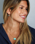 22K Bezel-Set East-West Oval Arizona Turquoise Pendant - Peridot Fine Jewelry - Rosanne Pugliese