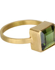 22K Bezel - Set Emerald Cut Cube Green Tourmaline Ring - Peridot Fine Jewelry - Rosanne Pugliese