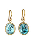 22K Bezel - Set Oval Blue Zircon Drop Earrings - Peridot Fine Jewelry - Caroline Ellen