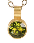 22K Bezel - Set Round Faceted Peridot Pendant - Peridot Fine Jewelry - Rosanne Pugliese