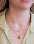 22K Bezel - Set Round Faceted Peridot Pendant - Peridot Fine Jewelry - Rosanne Pugliese