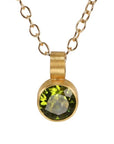 22K Bezel - Set Round Faceted Peridot Pendant - Peridot Fine Jewelry - Rosanne Pugliese