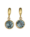 22K Bezel - Set Round Grey Spinel Drop Earrings with "Rice" Stud Tops - Peridot Fine Jewelry - Caroline Ellen