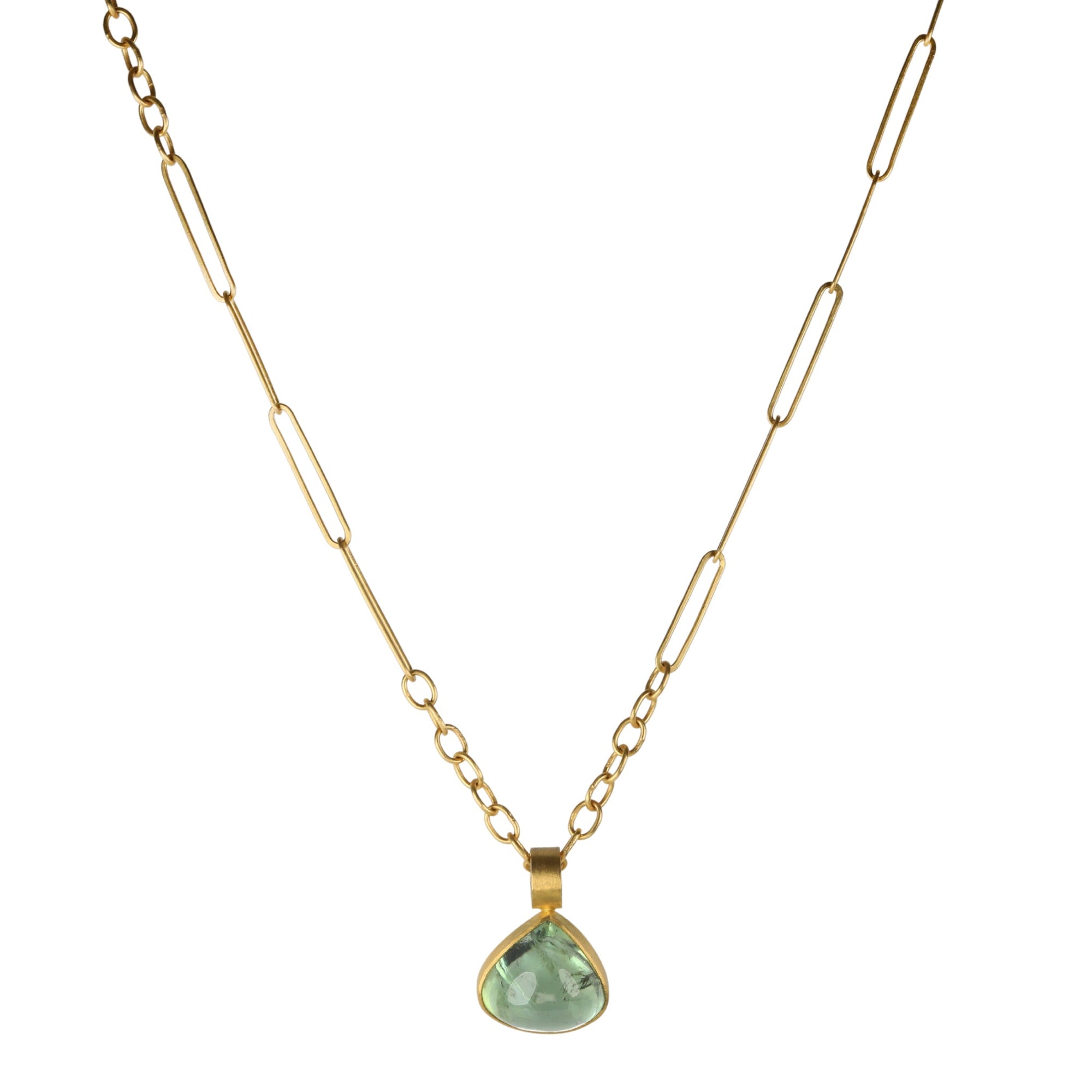 22K Bezel - Set Teardrop Shaped Green Tourmaline Pendant - Peridot Fine Jewelry - Rosanne Pugliese