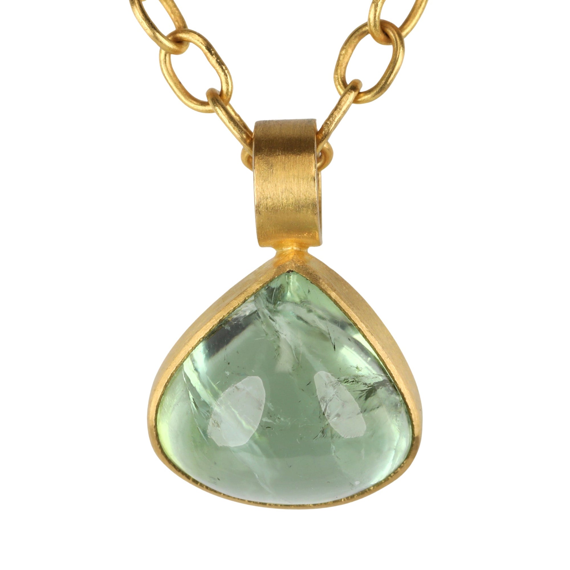22K Bezel - Set Teardrop Shaped Green Tourmaline Pendant - Peridot Fine Jewelry - Rosanne Pugliese