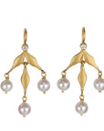 22K "Flexible Wheat" Earrings with Akoya Pearl Drops - Peridot Fine Jewelry - Cathy Waterman