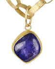 22K Gold Bezel - Set Freeform Cabochon Tanzanite Pendant - Peridot Fine Jewelry - Petra Class